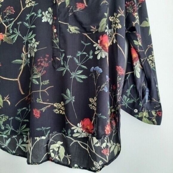 ZARA Floral Lightweight Black Blouse Women's Sz S - Picture 4 of 7
